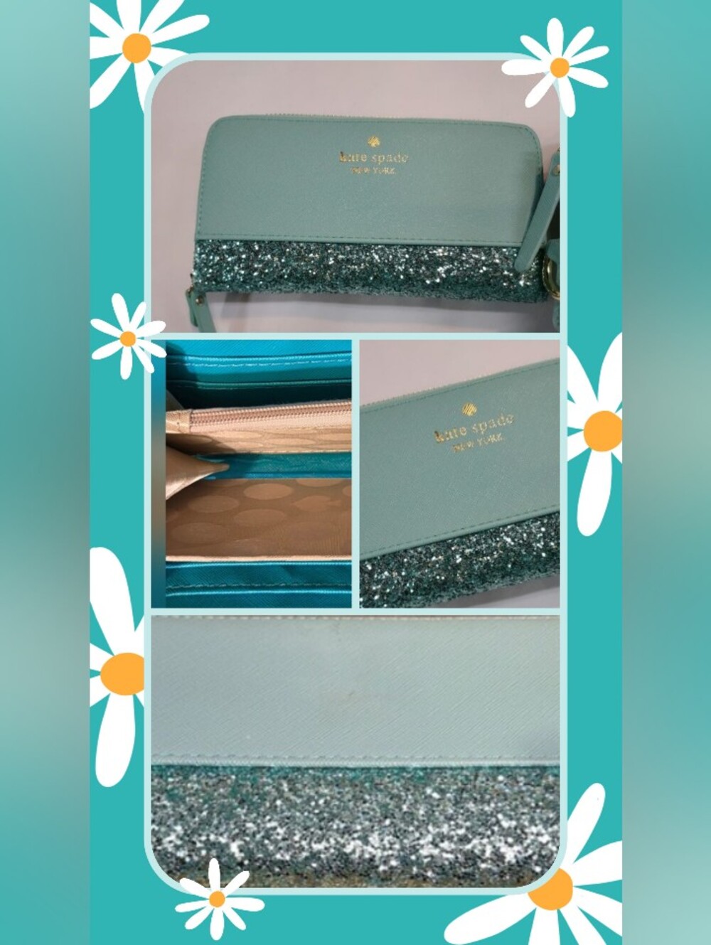 Kate Spade-Greta Court Glitter Neda Zip Around Wallet (Blue/Teal) ๐ฉต๐ - Picture 2 of 2